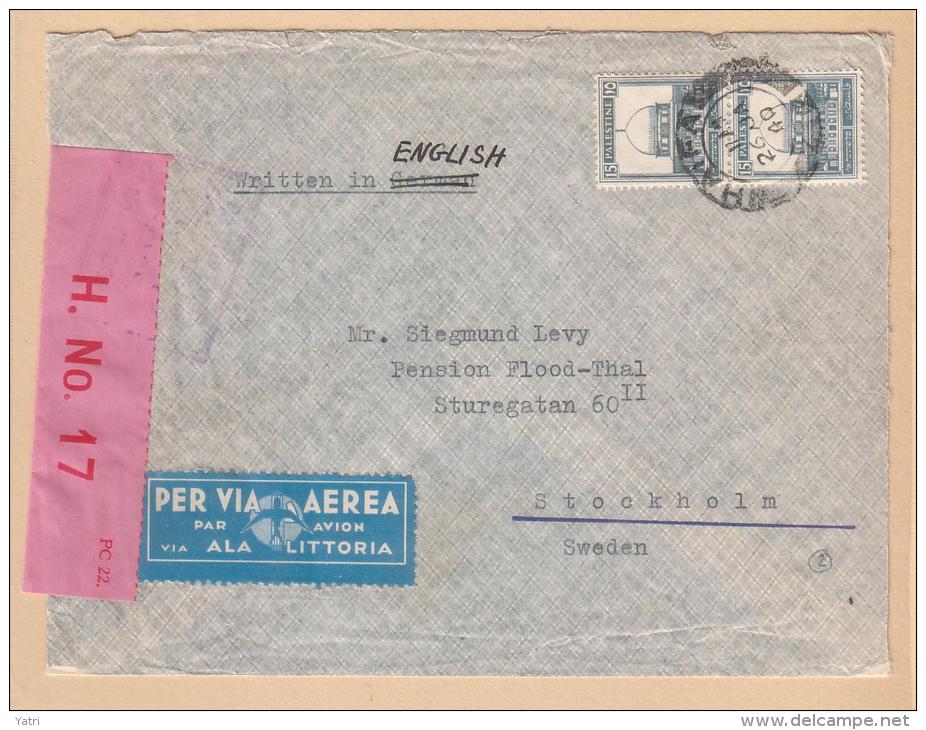 Ala Littoria (1940) - Linea Haifa- Trieste; Busta Per Stoccolma - Poststempel (Flugzeuge)