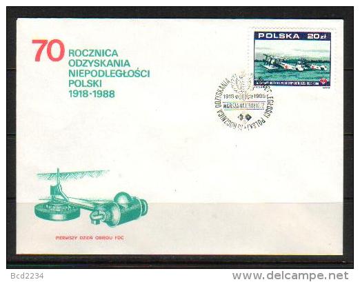 POLAND FDC 1988 70TH ANNIV OF GAINING INDEPENDENCE AFTER WW1 1918-1988 SERIES 3 PLANES FLIGHT RED CROSS ARMY MEDICAL - Guerre Mondiale (Première)