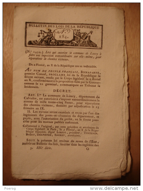 BULLETIN DES LOIS 1802 - PONT ALBIAS SULLY SEMMERIES ST PIAT ORIGNY BOULAGE CHATELUS MARDEIX LIEURY ESQUINLE - MARIAGE - Gesetze & Erlasse