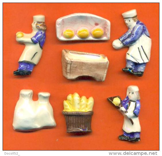 Serie Complete De 7 Feves Faience Moulin A Huile "  La Boulangerie  " 1998 - Olds