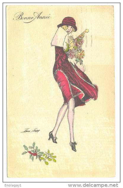 Postcard - Bonne Annee Avec Une Dame - Circulated 1921. - Halloween