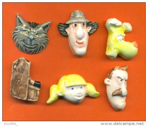 Serie Complete De 6 Feves Faience Moulin A Huile "  Inspecteur Gadget  " 199? - Anciennes