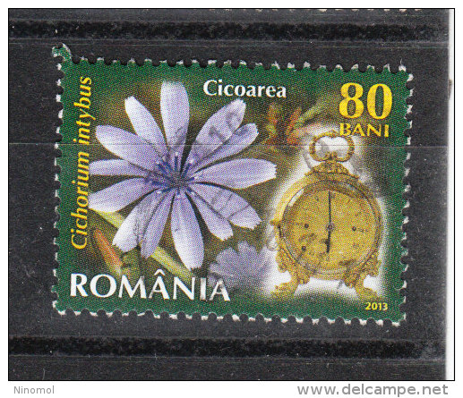 Romania   -   2013.  Fiore Aster E Orologio Antico.  Flower Aster And Antique Clock - Horloges