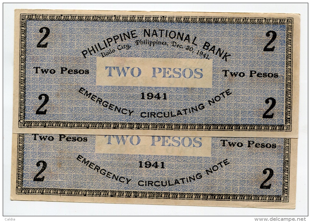 Philippines 2 Pesos 1941  " Currency Committee"  UNC - 2 Consecutives - Philippines