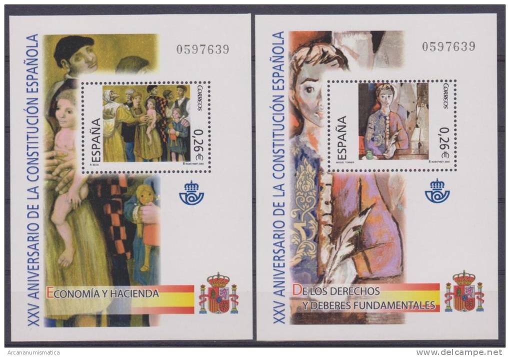 ESPAÑA / SPAIN  2.003 2003 "XXV ANIVERSARIO DE LA CONSTITUCIÓN ESPAÑOLA" 10 Blocks De 0,26€ Nuevos S-307 - Hojas Conmemorativas