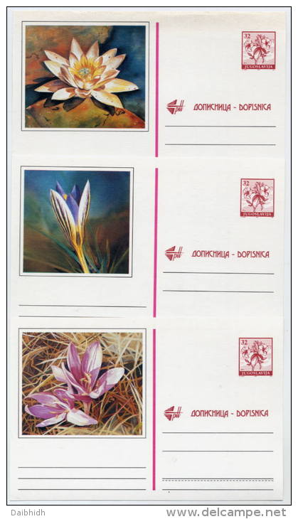 YUGOSLAVIA 1992  32d Stationery Cards With Flowers (3), Unused.  Michel P208 Cat. €15 - Entiers Postaux