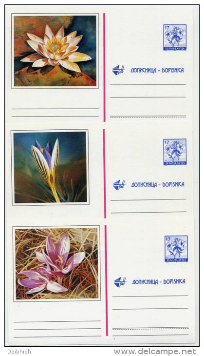 YUGOSLAVIA 1992  17d Stationery Cards With Flowers (3), Unused.  Michel P215 Cat. €15 - Entiers Postaux