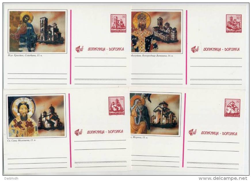 YUGOSLAVIA 1992  32d Stationery Cards With Monasteries (4), Unused.  Michel P211-14 Cat. €20 - Entiers Postaux