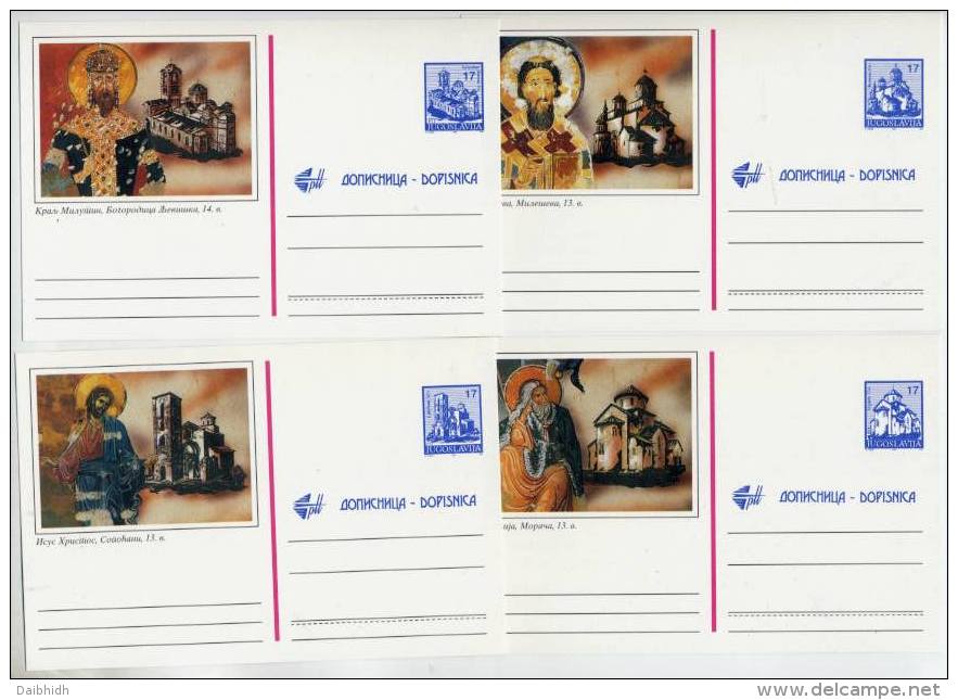 YUGOSLAVIA 1992  17d Stationery Cards With Monasteries (4), Unused.  Michel P218-21 Cat. €20 - Postal Stationery