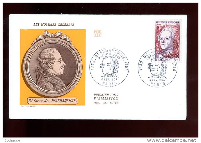 Enveloppe Premier Jour 1er Fdc Les Hommes Célèbres Beaumarchais 1967 Paris - 1960-1969