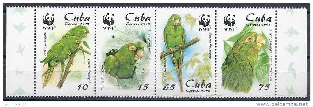 1998 CUBA 3749-52** Oiseau, Perroquets - Neufs