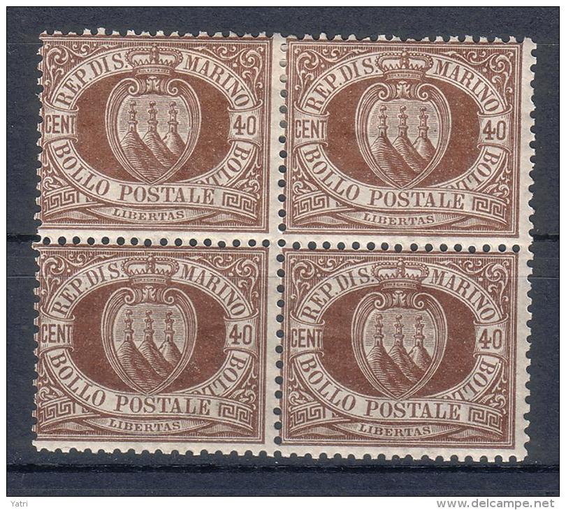 Rep. Di San Marino - 1892/94 - 40 Cent. Sass. 17 In Quartina ** - Nuevos