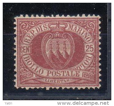 Rep. Di San Marino - 1877 - 25 Cent. Sass. 5 ** (ottima Centratura) - Siglato Luigi Gazzi - Nuevos