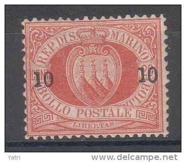 Rep. Di San Marino - 1892 - 10 Cent. Su 20 Cent. Sass. 11 * (buona Centratura) - Neufs