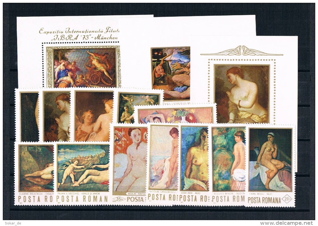 Rumänien Romana 3 Blocks ** 11 Briefmarken **  1x°, Gemälde Akt Aktmalerei - Desnudos