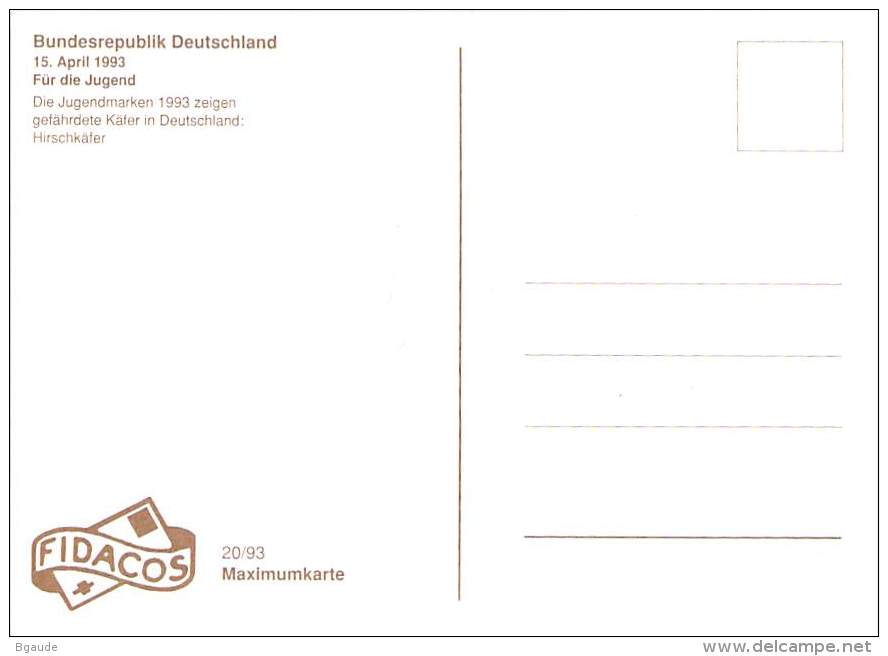 ALLEMAGNE BUND CARTE MAXIMUM NUM.YVERT 1499 COLEOPTERE LUCANE - Otros & Sin Clasificación