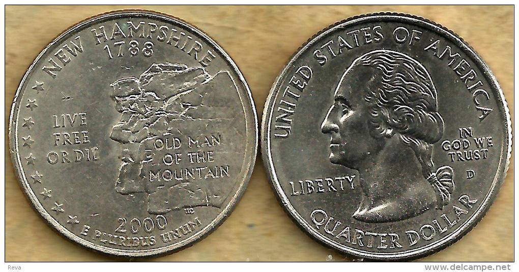 USA UNITED STATES 25 CENTS 1/4$ NEW HAMPSHIRE WRITING FRONT WASHINGTON BACK 2000D READ DESCRIPTION CAREFULLY !!! - 1999-2009: State Quarters