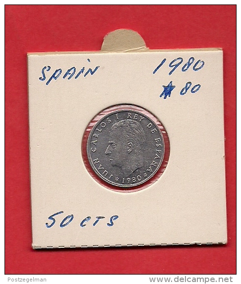 SPAIN. 1980,  Circulated Coin XF, 50 Centimos World Cup Soccer, Km815 - 50 Céntimos