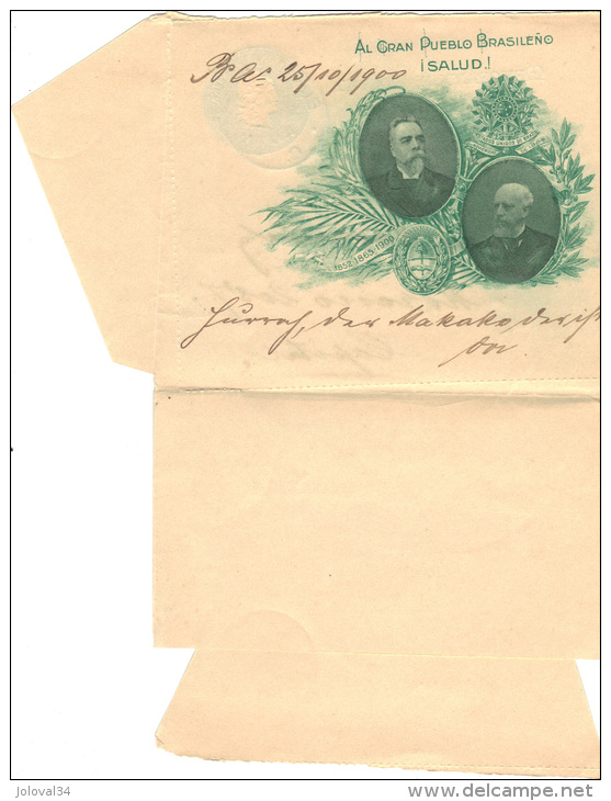 ARGENTINE Entier Memorandum Postal 1900 Al Gran Pueblo Brasileno SALUD - Illustré - Briefe U. Dokumente