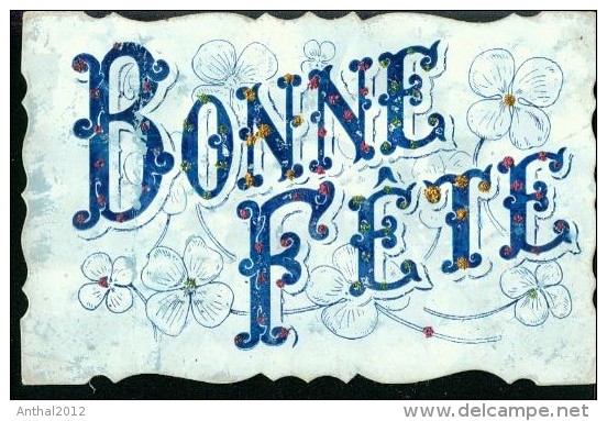 Carte Brodee Bonne Fete Chenee 18.3.1908 Belgieque 2 Scans - Lierneux