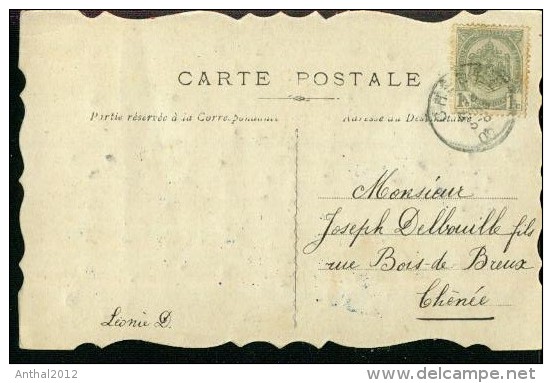 Carte Brodee Bonne Fete Chenee 18.3.1908 Belgieque 2 Scans - Lierneux