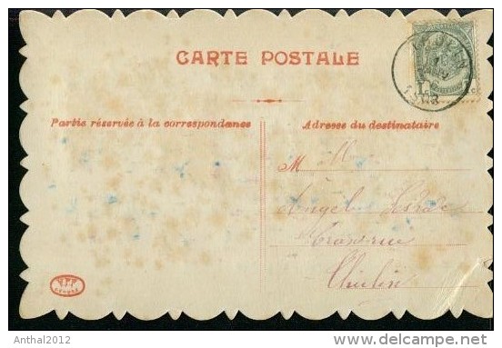 Carte Brodee Bons Souhaitis 1.1.1908 Belgieque 2 Scans Padlin ? - Festivals, Events