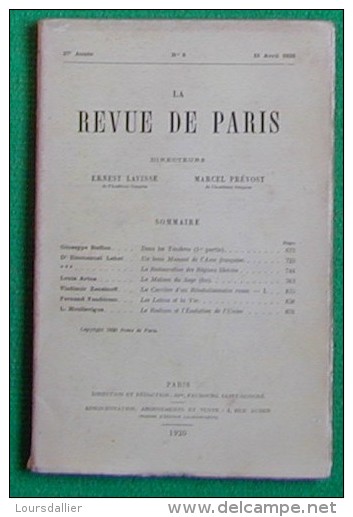 LA REVUE DE PARIS N°7 1 AVRIL1920 FERNANT GREGH ADAM ARTUS CHUQUET MELIA DUPOUY CHABRIER RIEDER RIST - 1900 - 1949