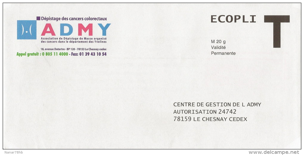 Enveloppe Réponse T De L´ADMY Des Yvelines à Validité Permanente 20g - Cards/T Return Covers