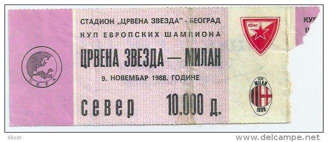 Sport Match Ticket UL000016 - Football (Soccer): Crvena Zvezda (Red Star) Belgrade Vs Milan: 1988-11-09 - Match Tickets