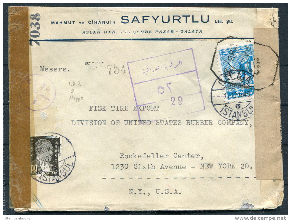 1943 Turkey Galata Aleppo Levant Censor Cover -  New York USA - Briefe U. Dokumente