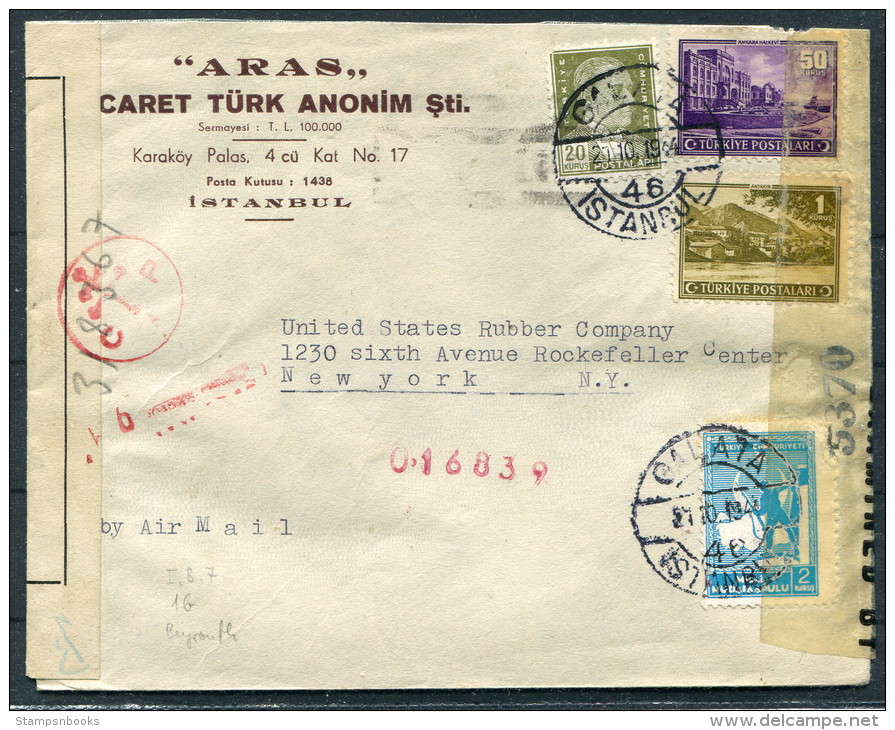 1944 Turkey Galata French Levant Beirut Censor Cover -  New York USA - Briefe U. Dokumente