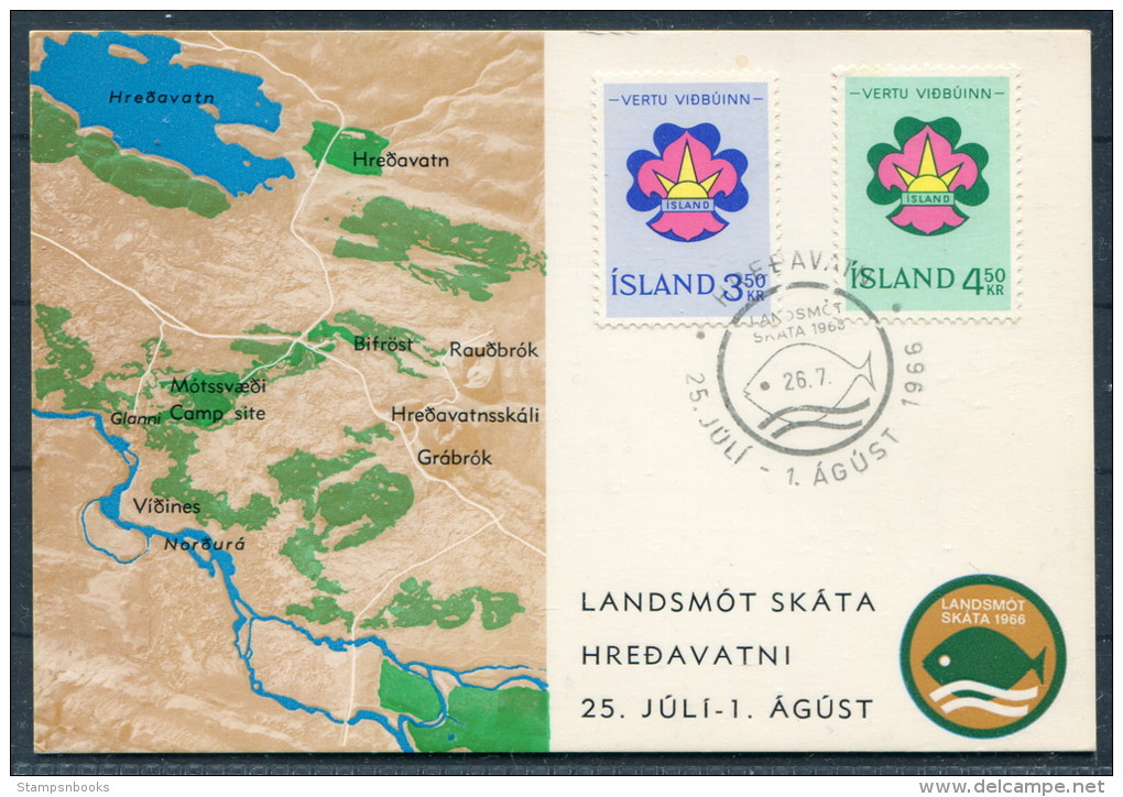 1966 Iceland Scout Fish Map Postcard - Cartas & Documentos