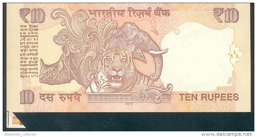 India, Indien, Wrong Cut Error Banknote, Fehlschnitt,10 Rupees, P. 95, Sign. 90, 2013, UNC ! - Indien