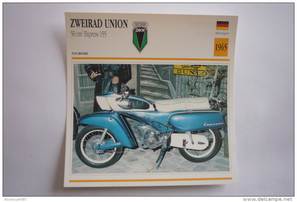 Transports - Sports Moto - Carte Fiche Technique Moto ( Zweirad Union 50cm3 Express 155 - 1965 ( Description Au Dos - Motorcycle Sport