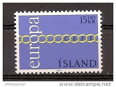 Island 1971, MiNr. Nr. 452, Europa CEPT Brüderlichkeit Und Zusammenarbeit Durch Kette, Postfrisch (mnh) - Ungebraucht