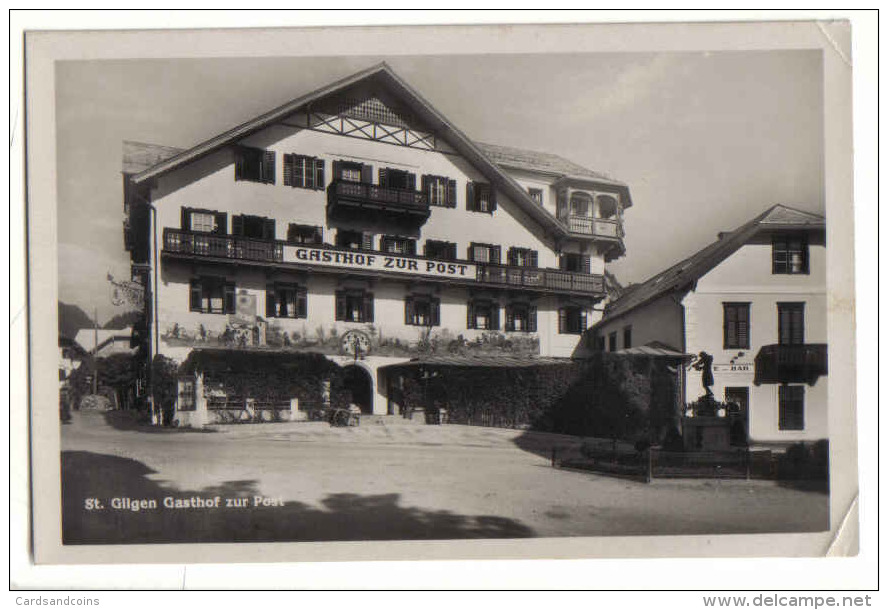 St. Gilgen 1930 - Gasthaus Zur Post - Rechts Bar Und Mozartbrunnen - St. Gilgen