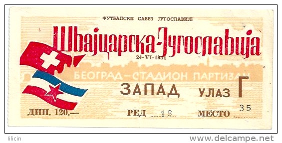 Sport Match Ticket UL000031 - Football (Soccer / Calcio): Switzerland Vs Yugoslavia 1951-06-24 - Match Tickets