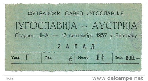 Sport Match Ticket UL000032 - Football (Soccer / Calcio): Yugoslaviavs Austria 1957-09-15 - Eintrittskarten
