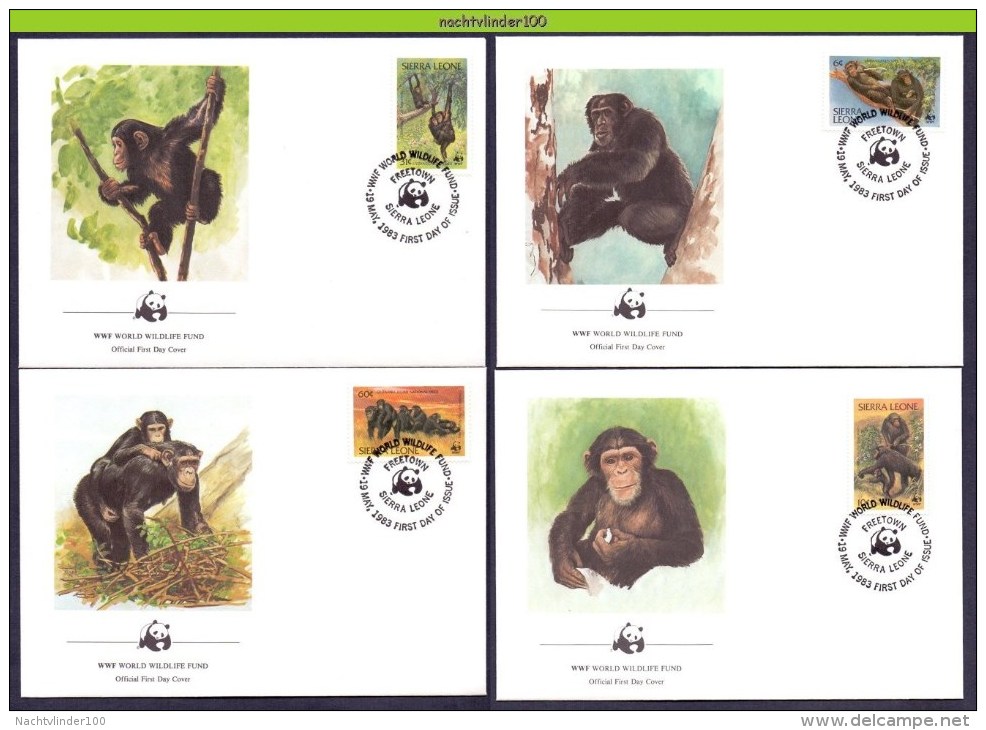 Mkt001fb WWF FAUNA AAP APEN ZOOGDIER CHIMPANSEE MONKEYS MAMMALS APES AFFEN SINGES SIERRA LEONE 1983 FDC'S - Chimpancés