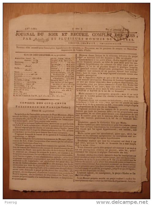 JOURNAL DU SOIR 4 AVRIL 1799 - ARMEE ITALIE - PENSIONS DE RETRAITES - MARINE PRISES MARITIMES - ANGERS - Etc ... - Zeitungen - Vor 1800