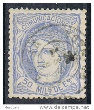 Sello 50 Mils Alegoria 1870 , Fechador HUESCAR (Granada),  Num 107 º - Usados