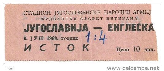 Sport Match Ticket UL000036 - Football (Soccer / Calcio): Yugoslavia Vs England: Veterans 1969-06-09 - Tickets & Toegangskaarten