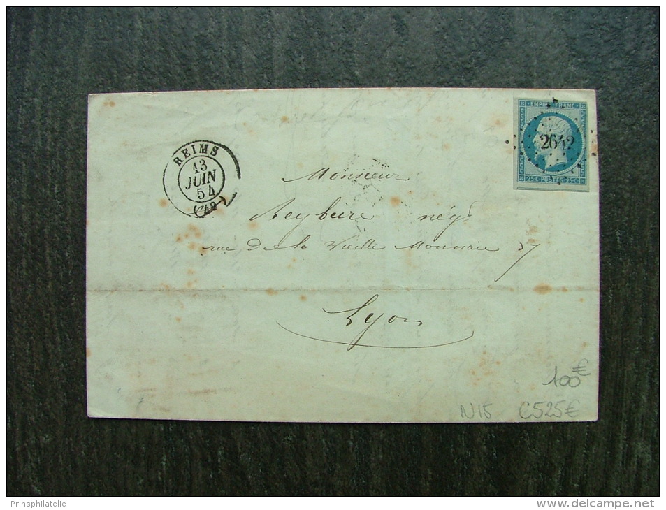 LETTRE AVEC N° 15 EMPIRE DE REIMS MARNE   1854 COVER - 1849-1876: Période Classique