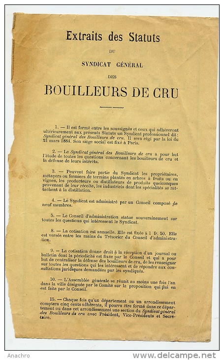 PUBLICITE 1900 ALAMBIC BRULEUR Système DEROY EAU-de-VIE Et Statuts Des BOUILLEURS De CRU - Factures