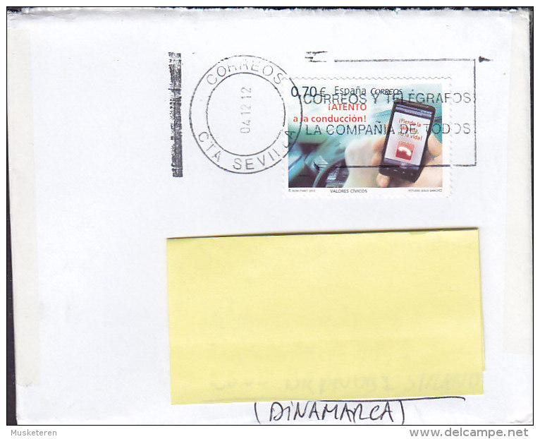 Spain "Petite" SEVILLA 2012 Cover Letra To Denmark Smartphone Stamp - Briefe U. Dokumente