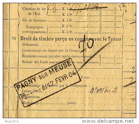 FACTURE CHEMINS De FER De L'EST 1904 Départ;54 BULGNEVILLE PAGNY-sur-MEUSE - Invoices