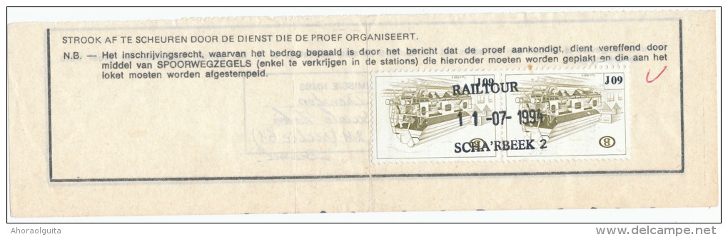 Talon De Formule D´examen Cachet De Gare Railtour SCHAARBEEK 2 En 1993  -- UU739 - Sonstige & Ohne Zuordnung