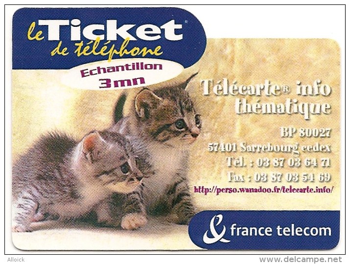 Ticket PR59  -  NEUF   -    Télécarte Info Thématique    -      échantillon 3mn - Tickets FT