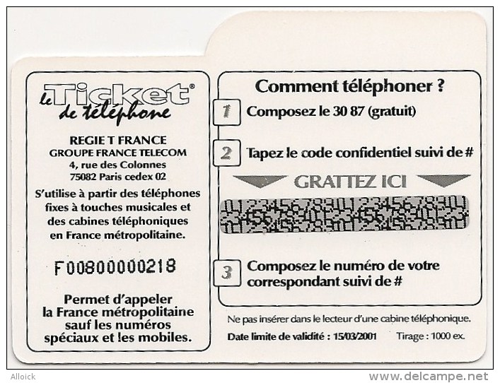 Ticket PR59  -  NEUF   -    Télécarte Info Thématique    -      échantillon 3mn - FT