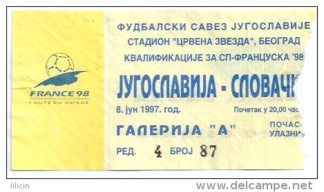 Sport Match Ticket UL000054 - Football (Soccer): Yugoslavia Vs Slovakia: 1997-06-08 - Eintrittskarten